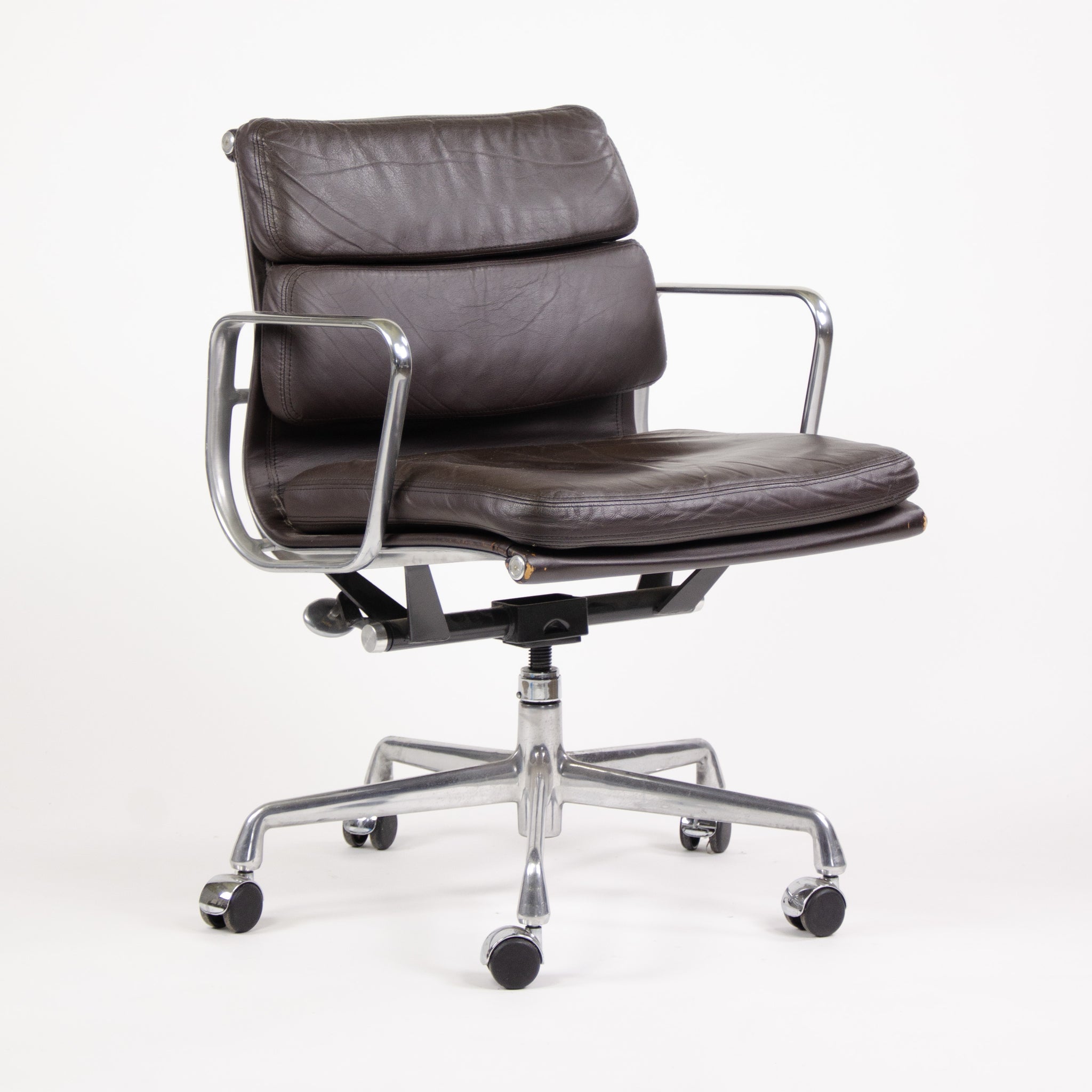 SOLD Herman Miller Eames Soft Pad Aluminum Group Chair Brown Leather 2000's