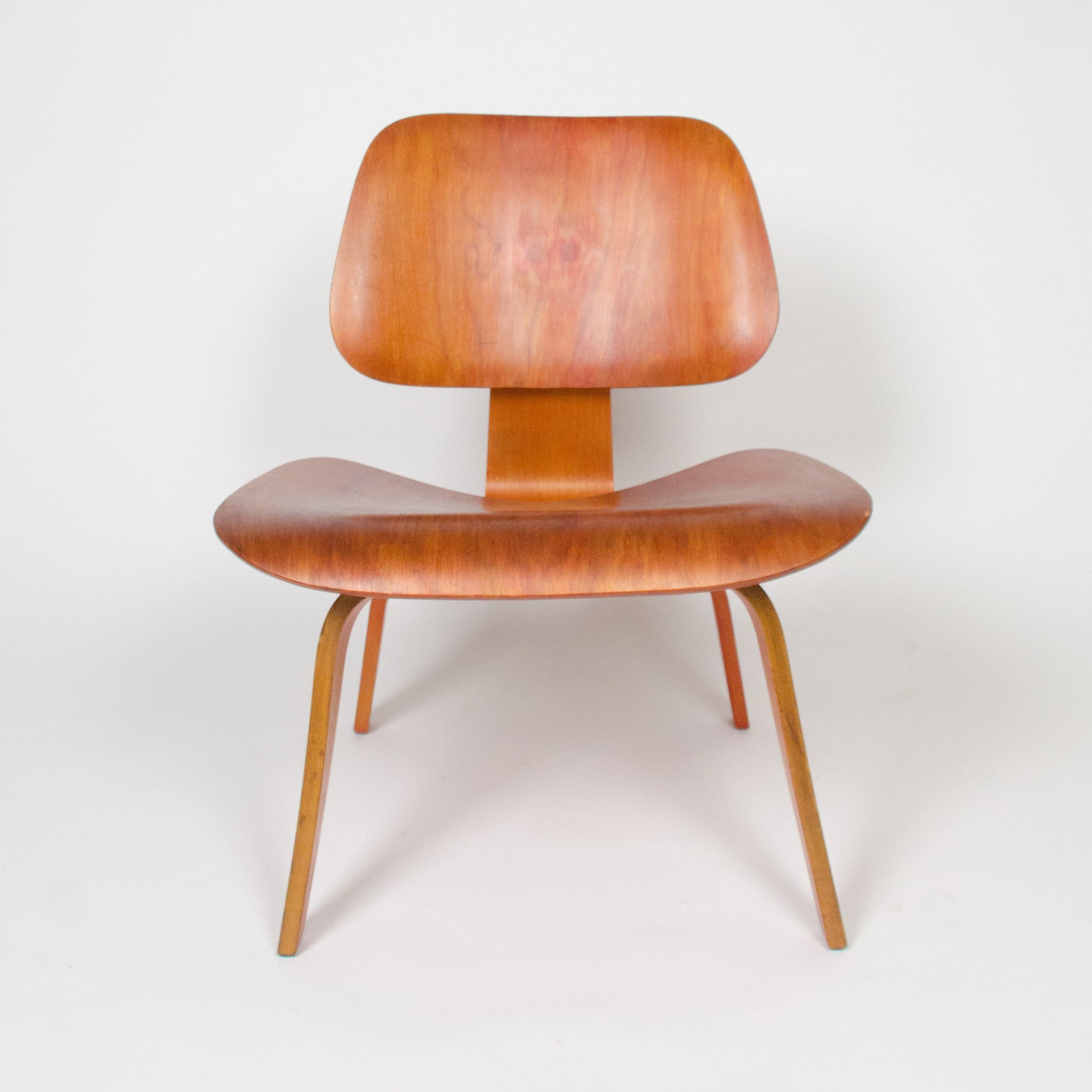 SOLD Eames Herman Miller 1950 LCW Early Red Aniline, All Original Lounge Chair