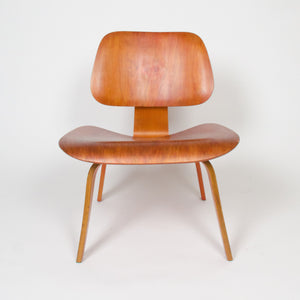 SOLD Eames Herman Miller 1950 LCW Early Red Aniline, All Original Lounge Chair