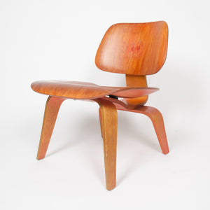 SOLD Eames Herman Miller 1950 LCW Early Red Aniline, All Original Lounge Chair