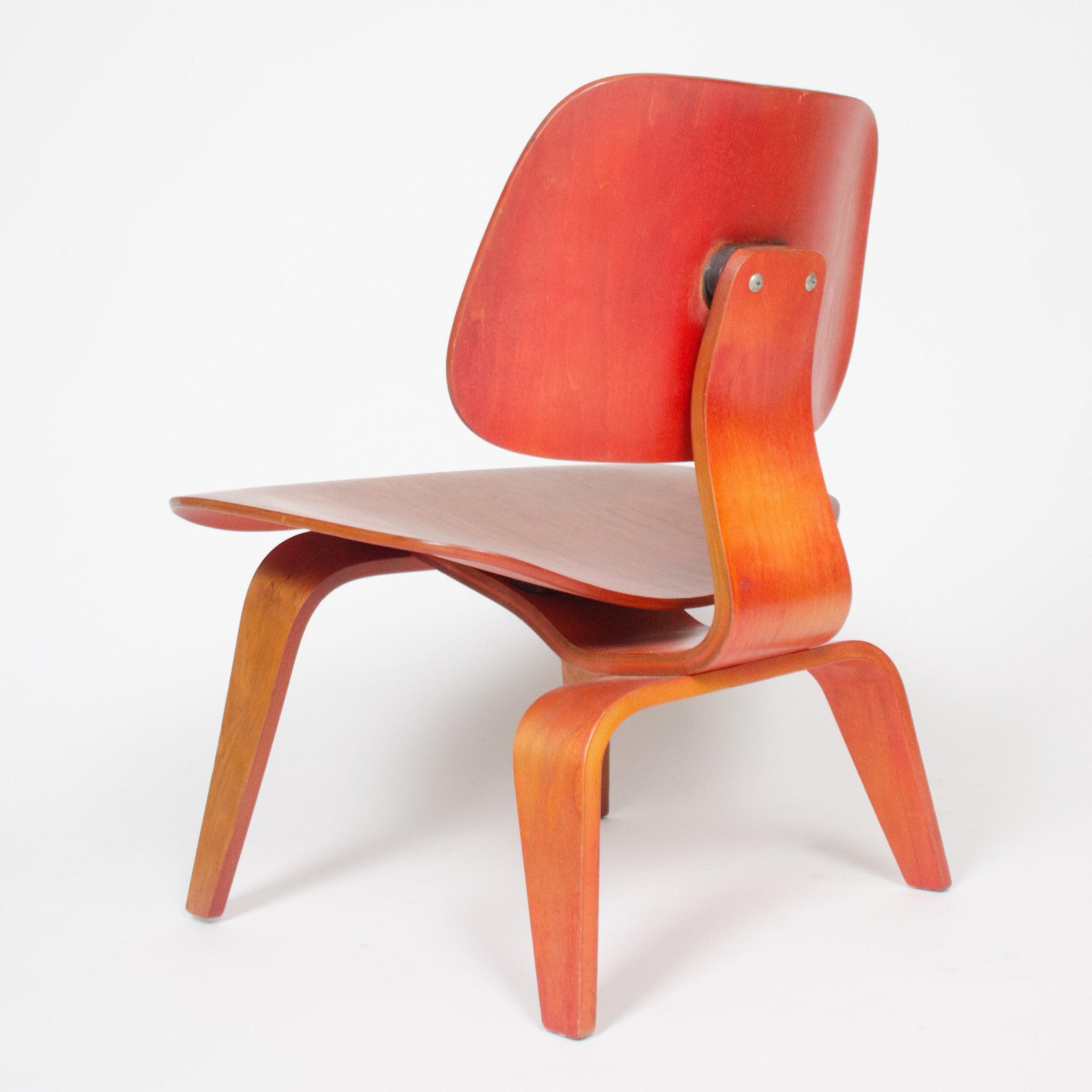 SOLD Eames Herman Miller 1950 LCW Early Red Aniline, All Original Lounge Chair