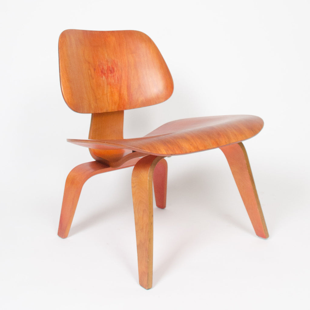 SOLD Eames Herman Miller 1950 LCW Early Red Aniline, All Original Lounge Chair