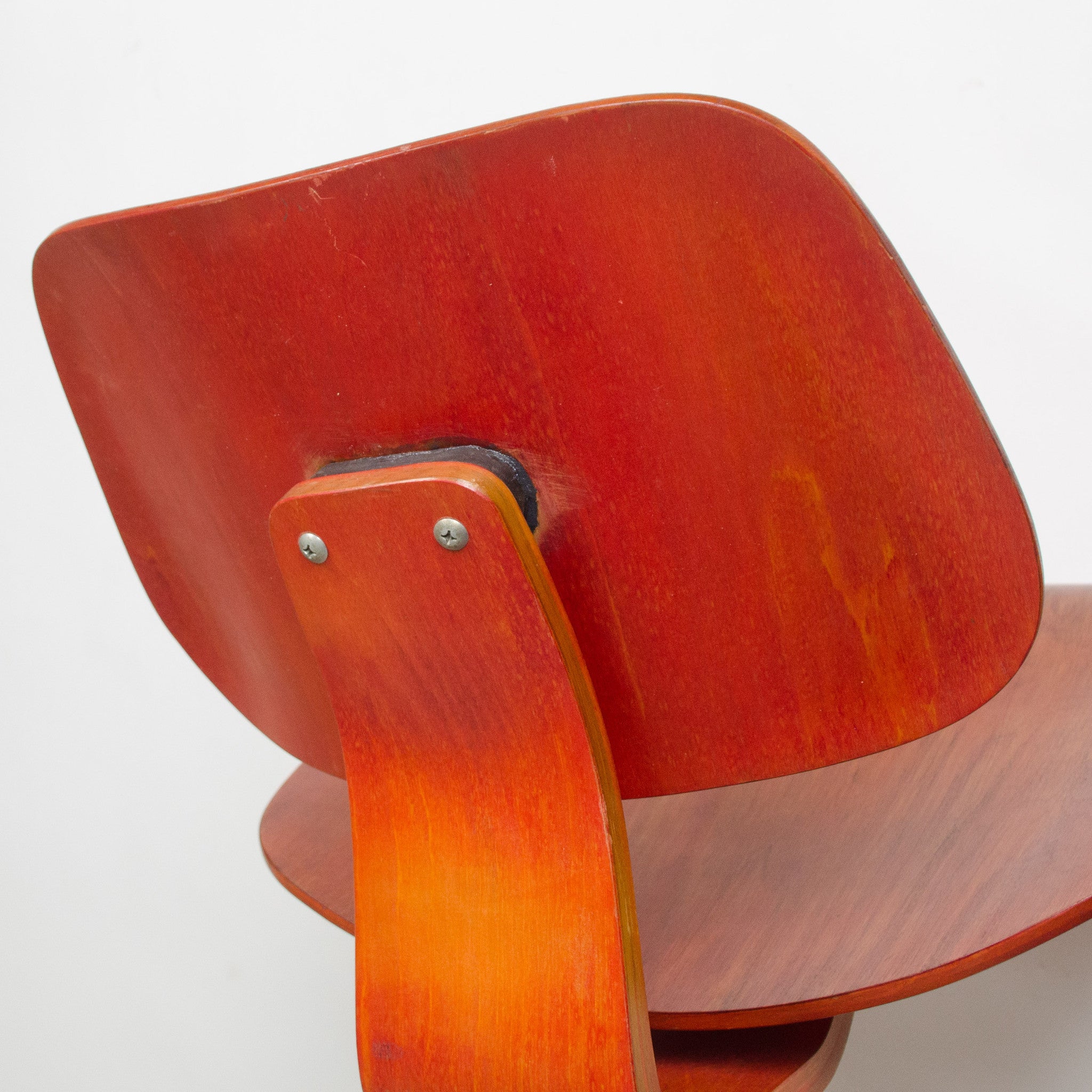 SOLD Eames Herman Miller 1950 LCW Early Red Aniline, All Original Lounge Chair