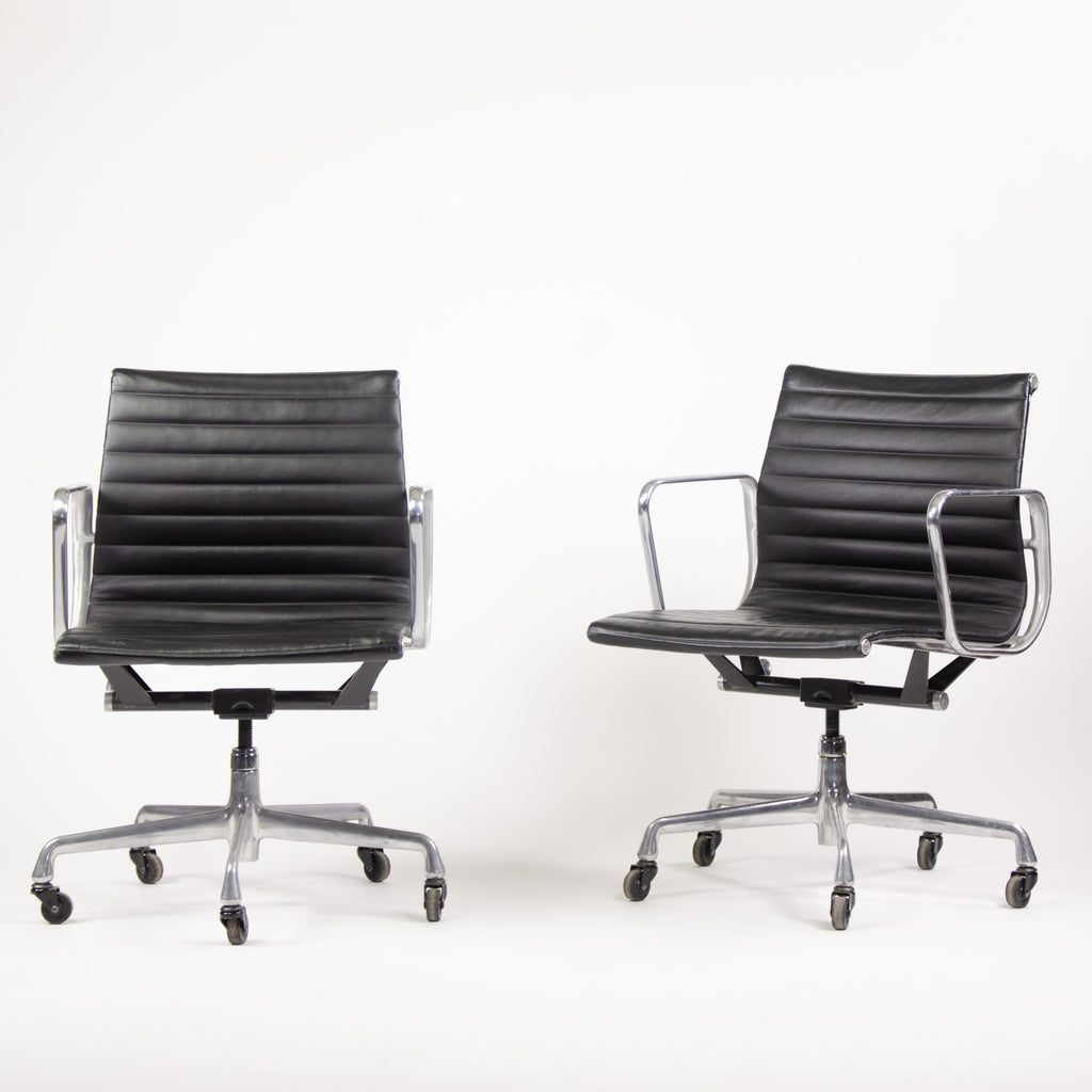 SOLD Herman Miller Eames Low Aluminum Group Executive Desk Chairs Black Leather 2006