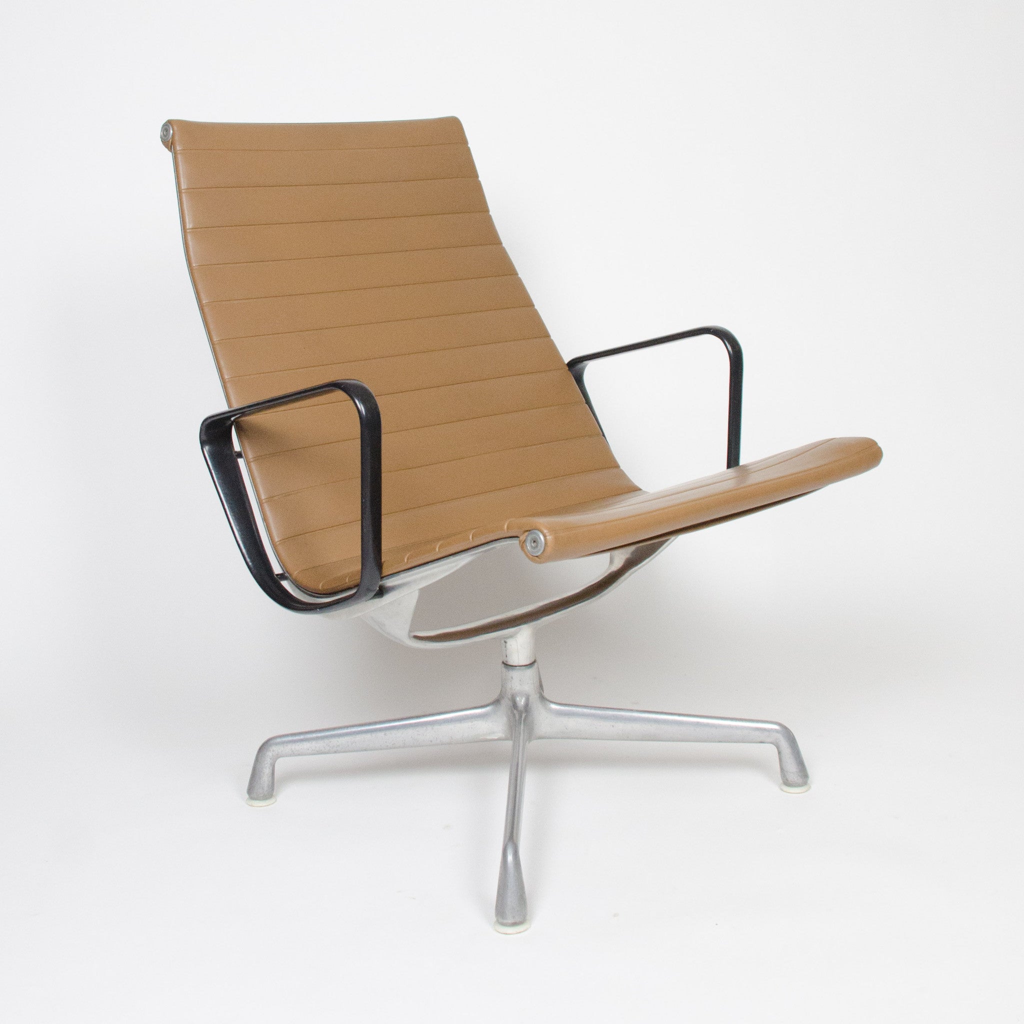 SOLD Eames Herman Miller Aluminum Group Lounge Chair, Tan Upholstery