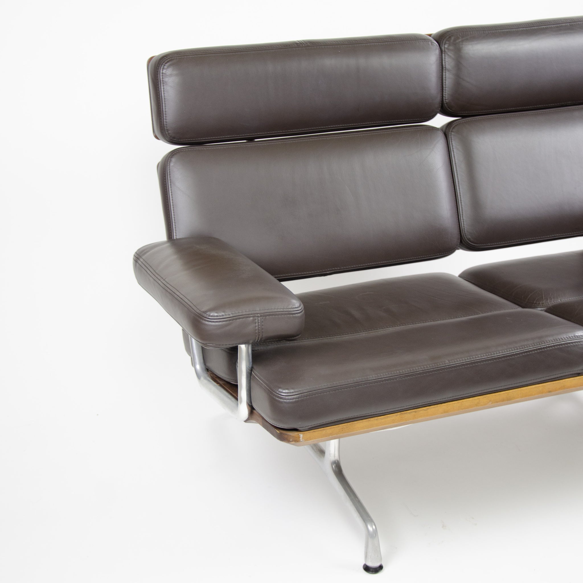 SOLD 2007 Eames Herman Miller Two Seater Sofa Walnut and Brown Leather