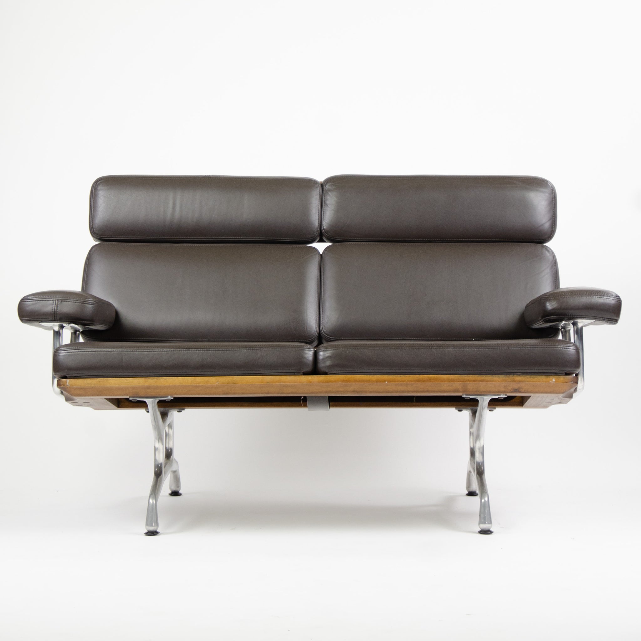 SOLD 2007 Eames Herman Miller Two Seater Sofa Walnut and Brown Leather
