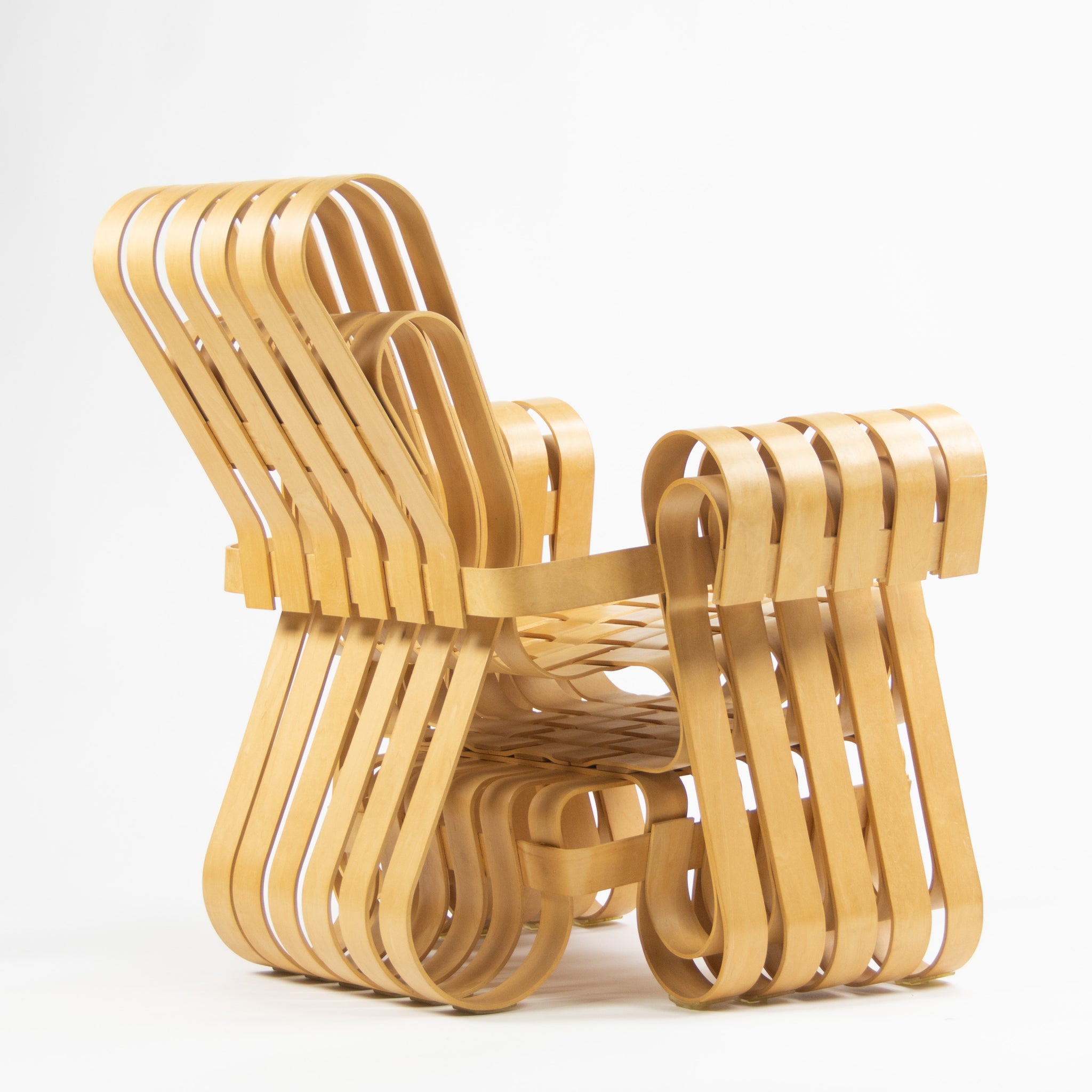 SOLD Frank Gehry for Knoll Power Play Lounge Chair and Ottoman Maple 1993