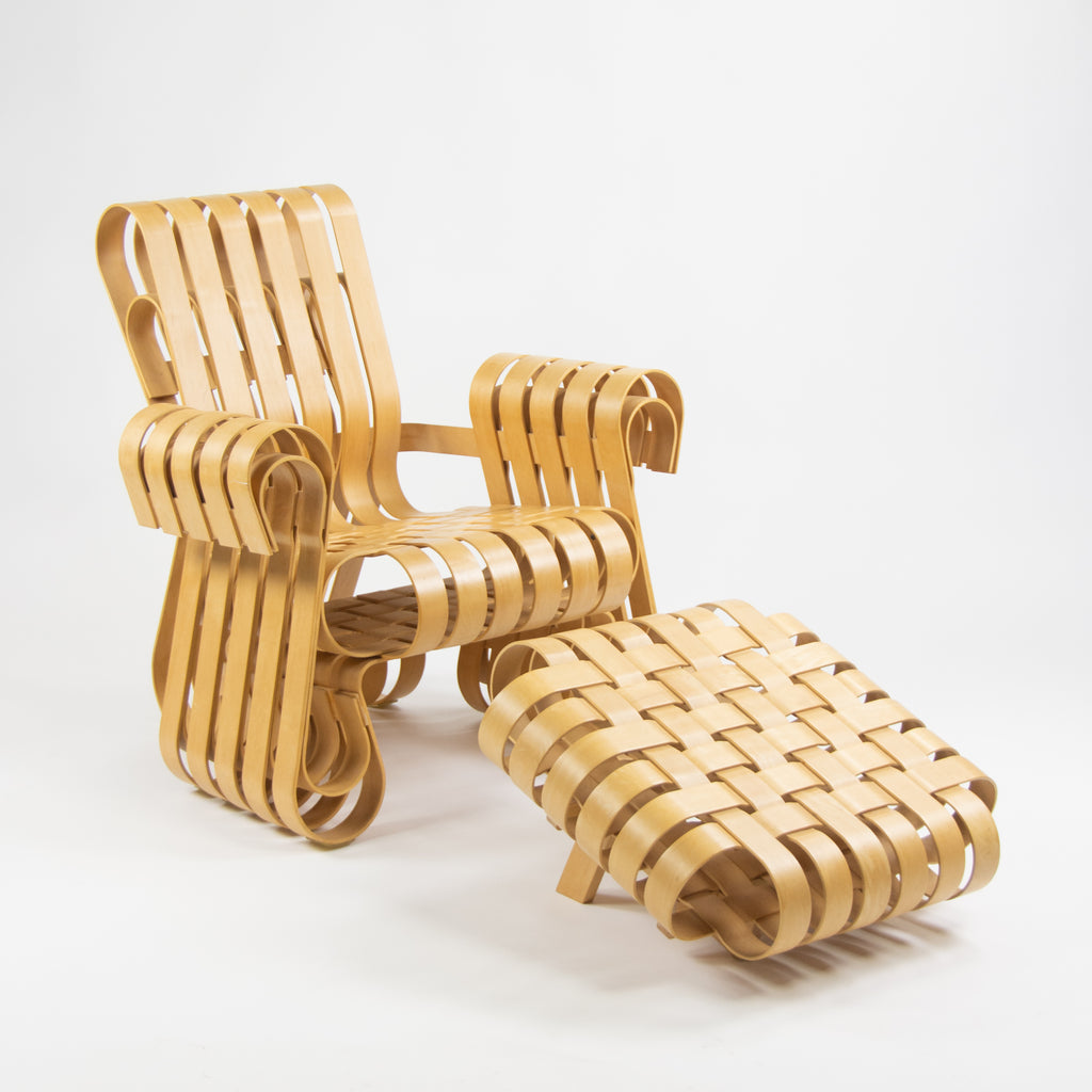 SOLD Frank Gehry for Knoll Power Play Lounge Chair and Ottoman Maple 1993