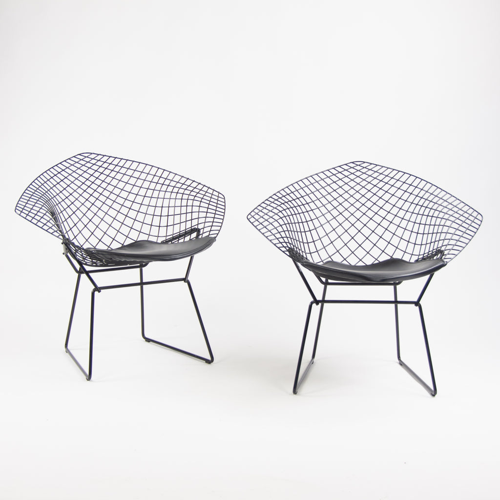 SOLD Knoll International Harry Bertoia Wire Diamond Chairs Black Pair MINT