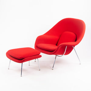 SOLD 2000's Eero Saarinen Womb Chair and Ottoman Knoll Studio Full-Size Red Hopsack