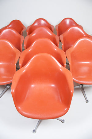 SOLD Extremely Rare 1969 Original Eames Herman Miller Matching Set of 10 Orange/Red