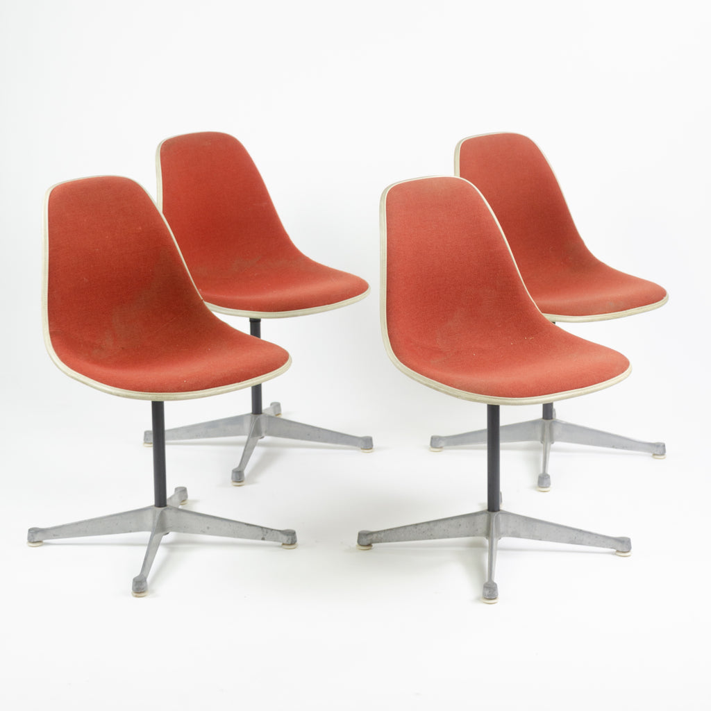 SOLD Eames Herman Miller Fiberglass Shell Chairs Alexander Girard Fabric Set Of Four