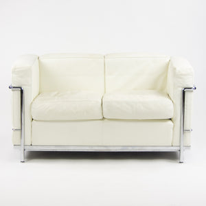 SOLD Cassina Italy Le Corbusier LC2 Petit Modele Two-Seat Sofa White Leather