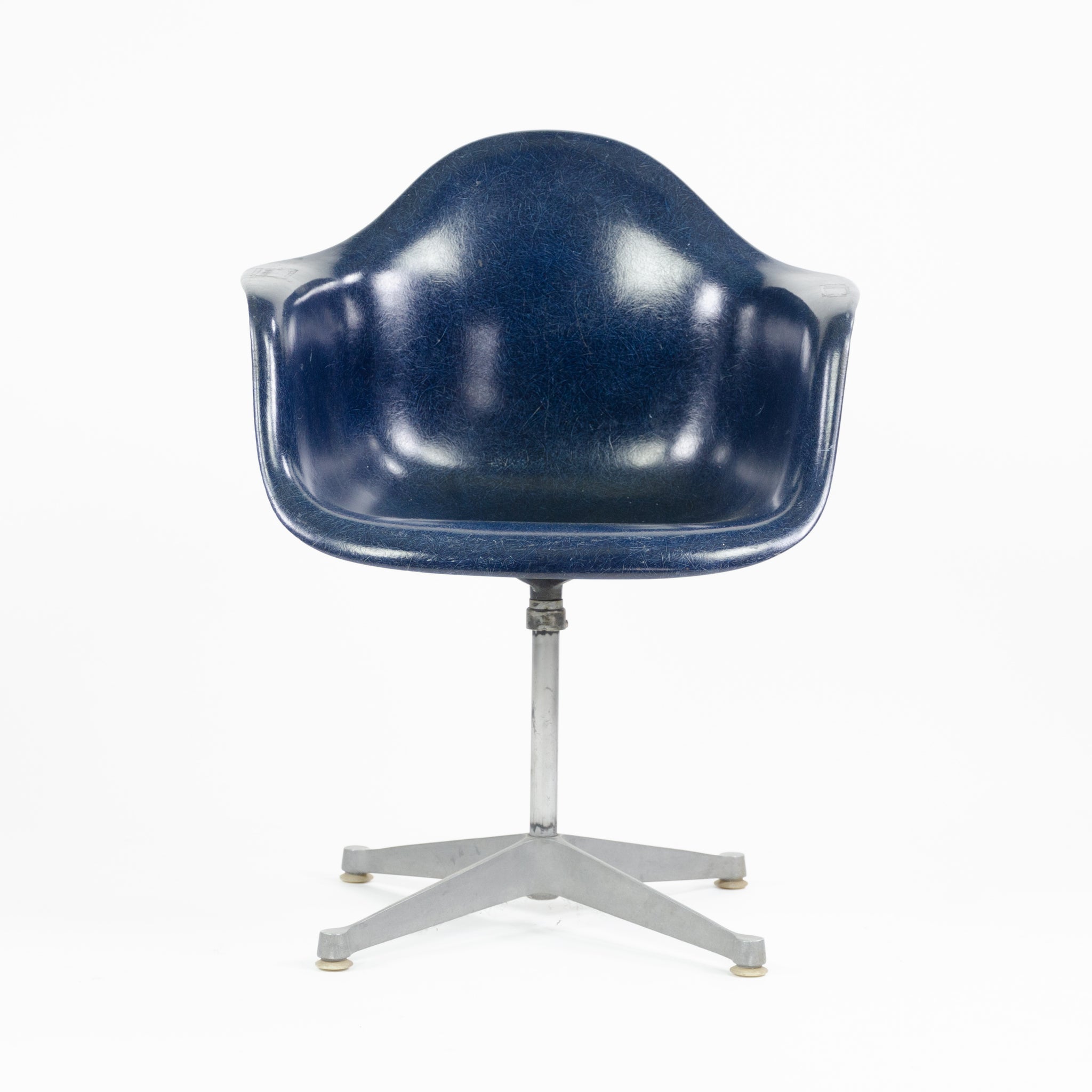 SOLD Herman Miller Eames 1960's Navy Blue Fiberglass Chair Arm Shell Holes Repaired