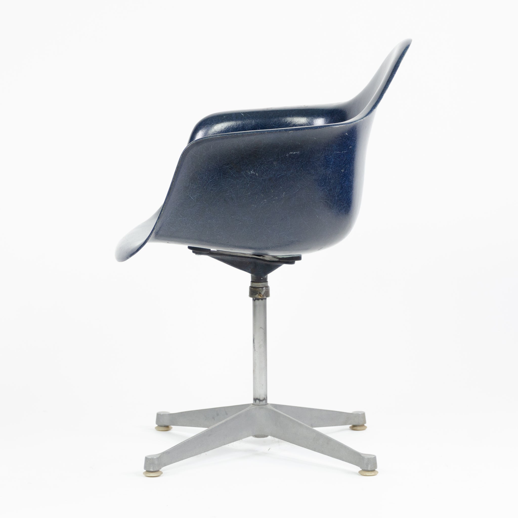 SOLD Herman Miller Eames 1960's Navy Blue Fiberglass Chair Arm Shell Holes Repaired