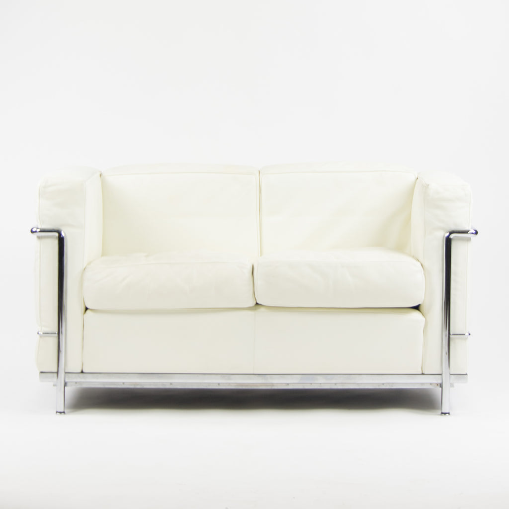SOLD Cassina Italy Le Corbusier LC2 Petit Modele Two-Seat Sofa White Leather