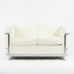 SOLD Cassina Italy Le Corbusier LC2 Petit Modele Two-Seat Sofa White Leather