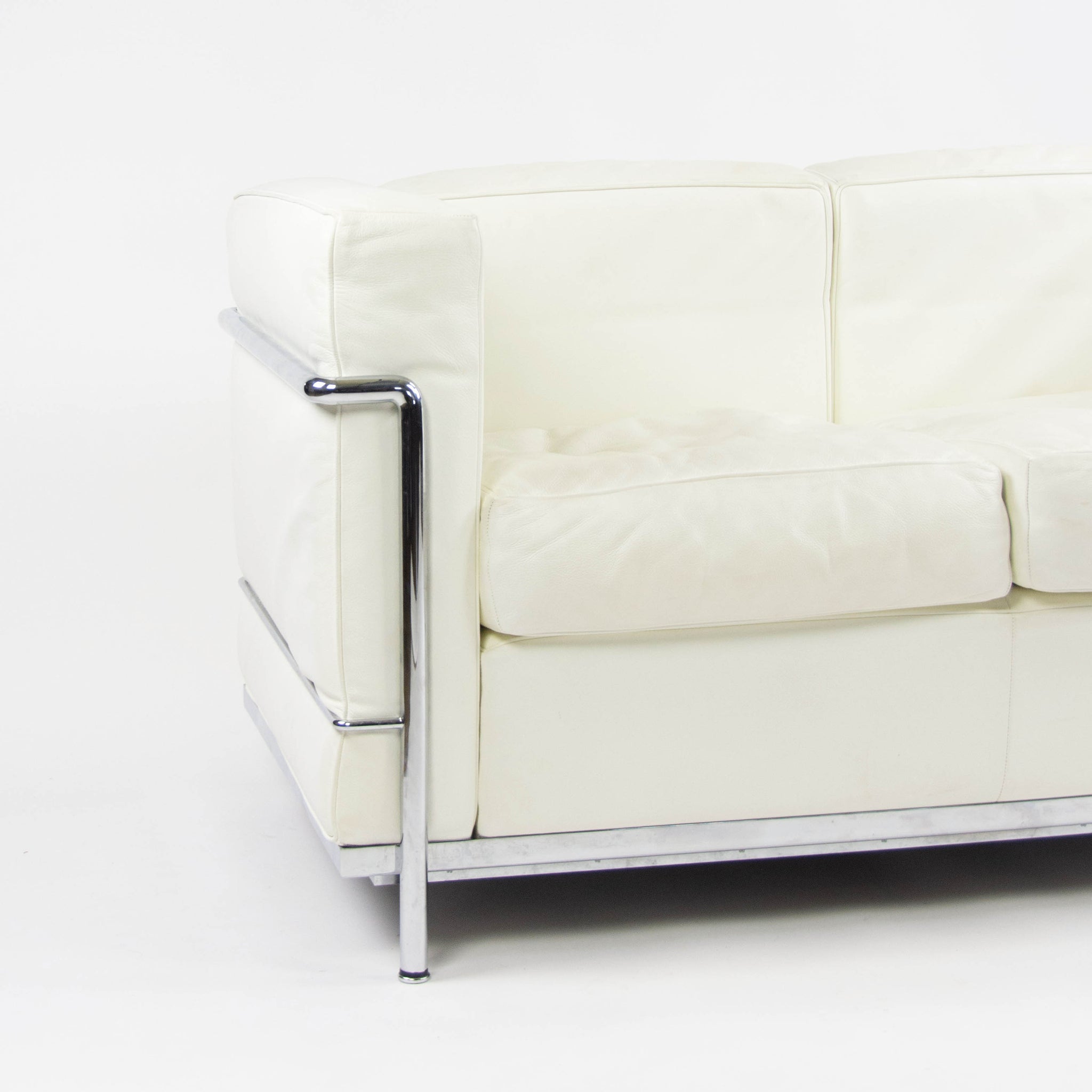 SOLD Cassina Italy Le Corbusier LC2 Petit Modele Two-Seat Sofa White Leather