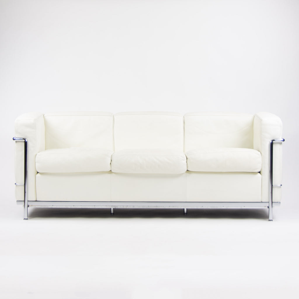 SOLD Cassina Italy Le Corbusier LC2 Petit Modele Three-Seat Sofa White Leather