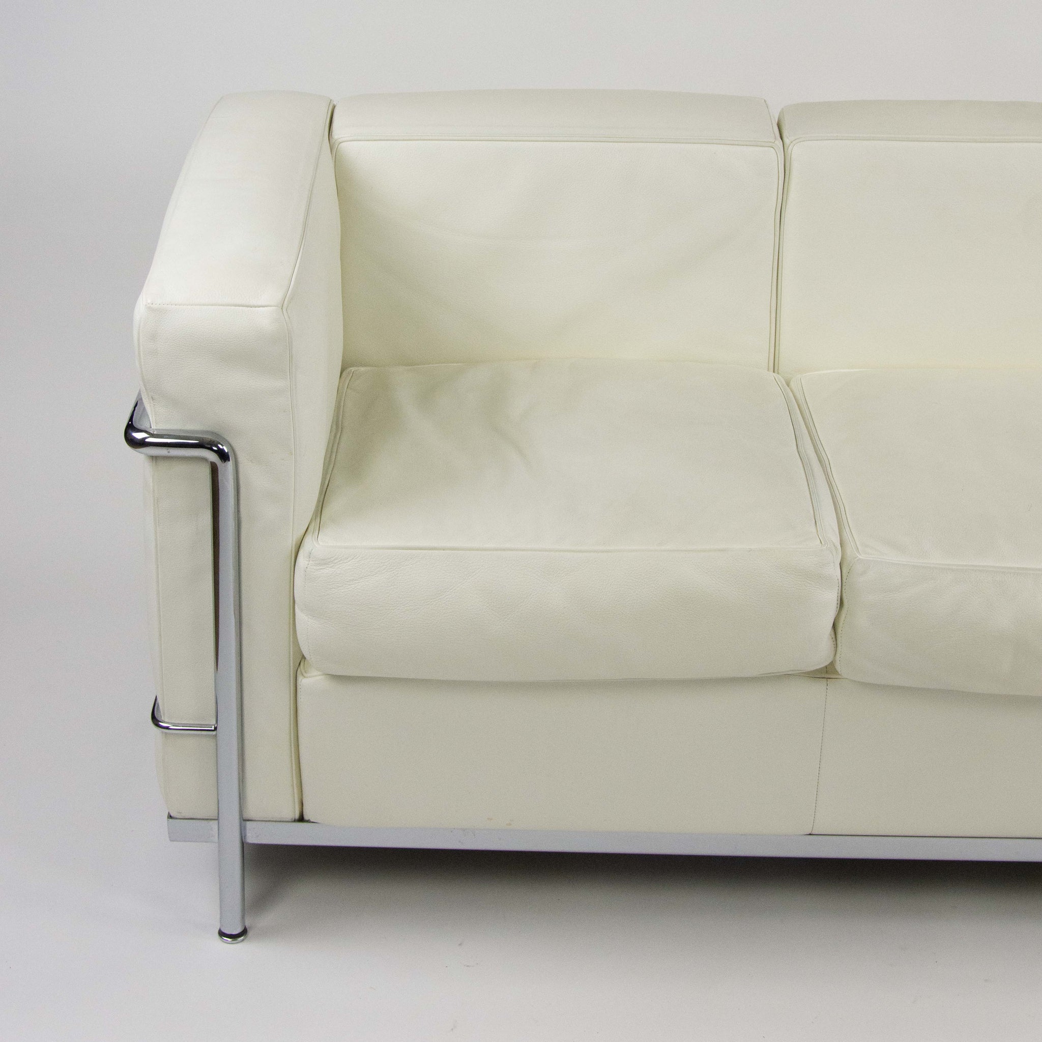 SOLD Cassina Italy Le Corbusier LC2 Petit Modele Three-Seat Sofa White Leather
