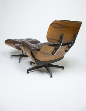 SOLD Brown Eames Lounge Chair With Ottoman with Brazilian Rosewood