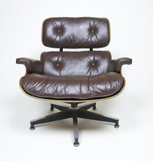 SOLD Brown Eames Lounge Chair With Ottoman with Brazilian Rosewood