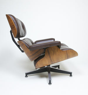 SOLD Brown Eames Lounge Chair With Ottoman with Brazilian Rosewood