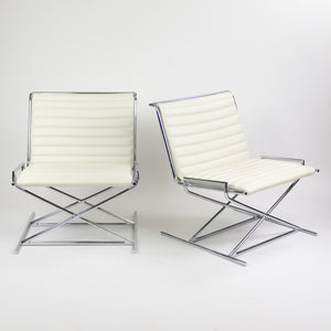 SOLD Pair Ward Bennett Sled Lounge Chairs By Geiger for Herman Miller White Leather