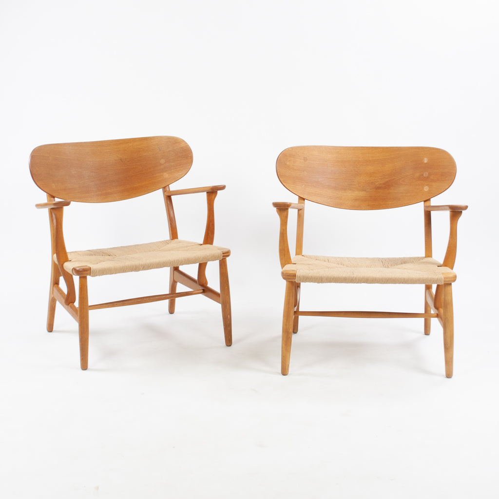 SOLD 1950s Hans Wegner CH-22 Oak Lounge Chairs Denmark Carl Hansen & Son 2x available