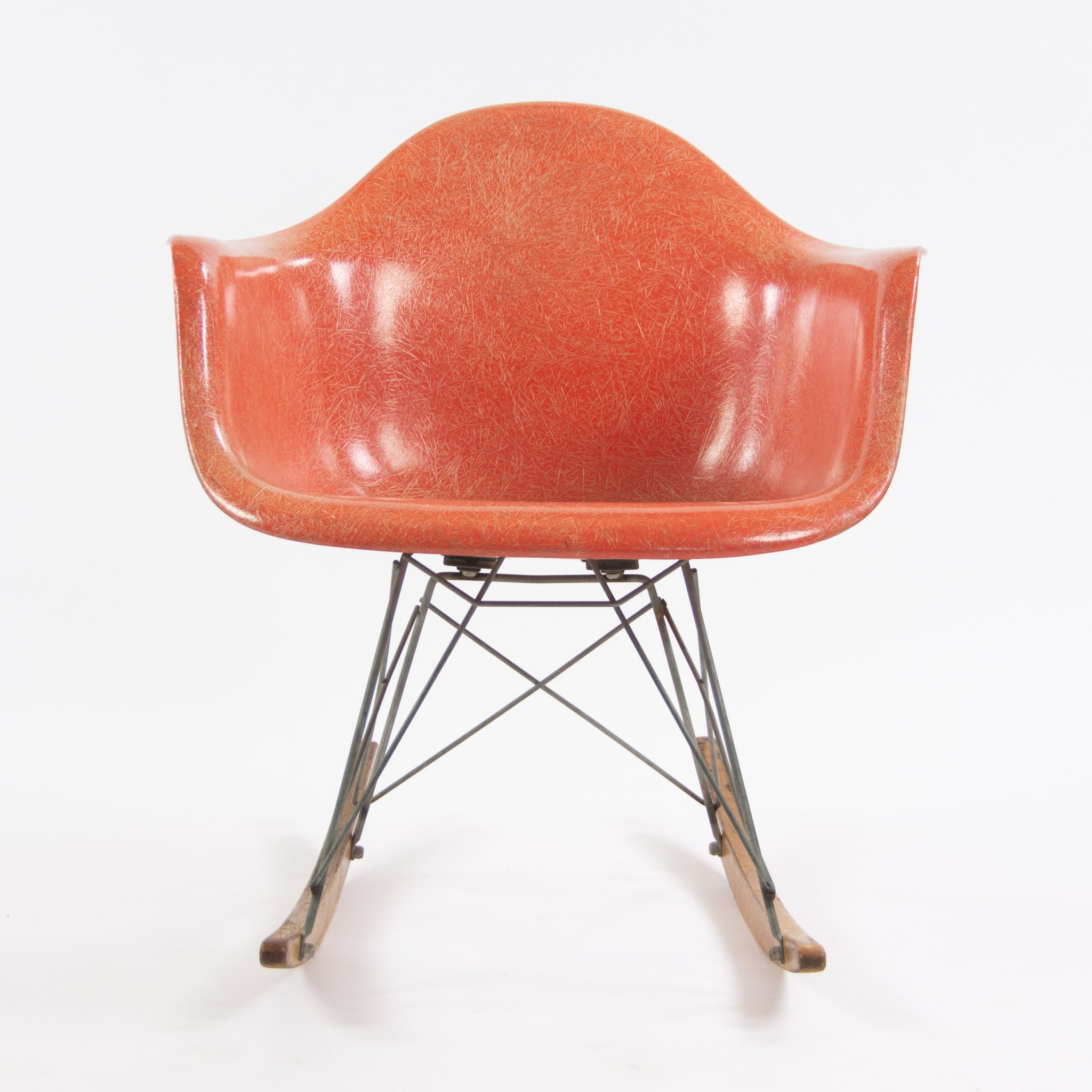 SOLD 1950's Eames Herman Miller RAR Armshell Fiberglass Red Orange Rocking Chair