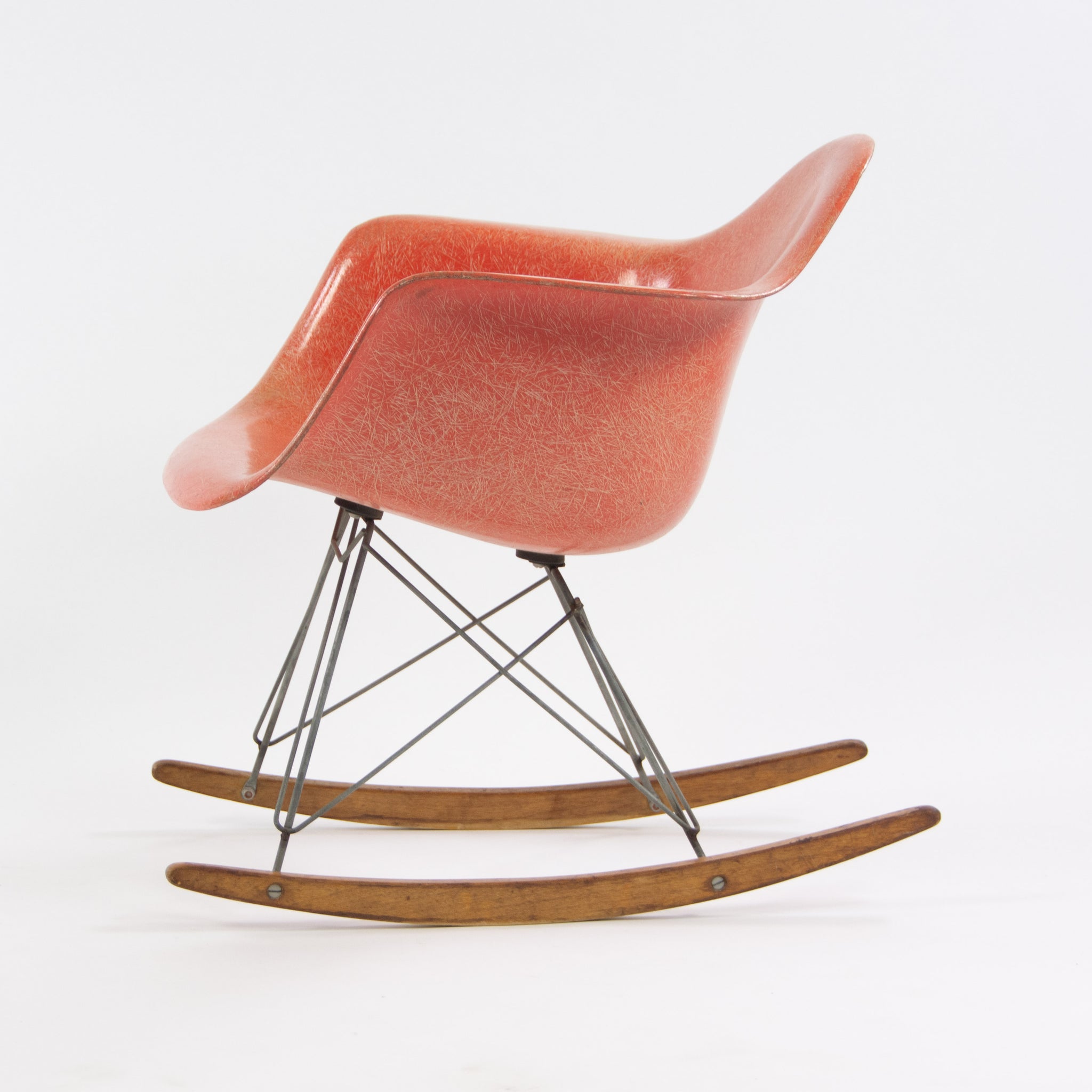 SOLD 1950's Eames Herman Miller RAR Armshell Fiberglass Red Orange Rocking Chair