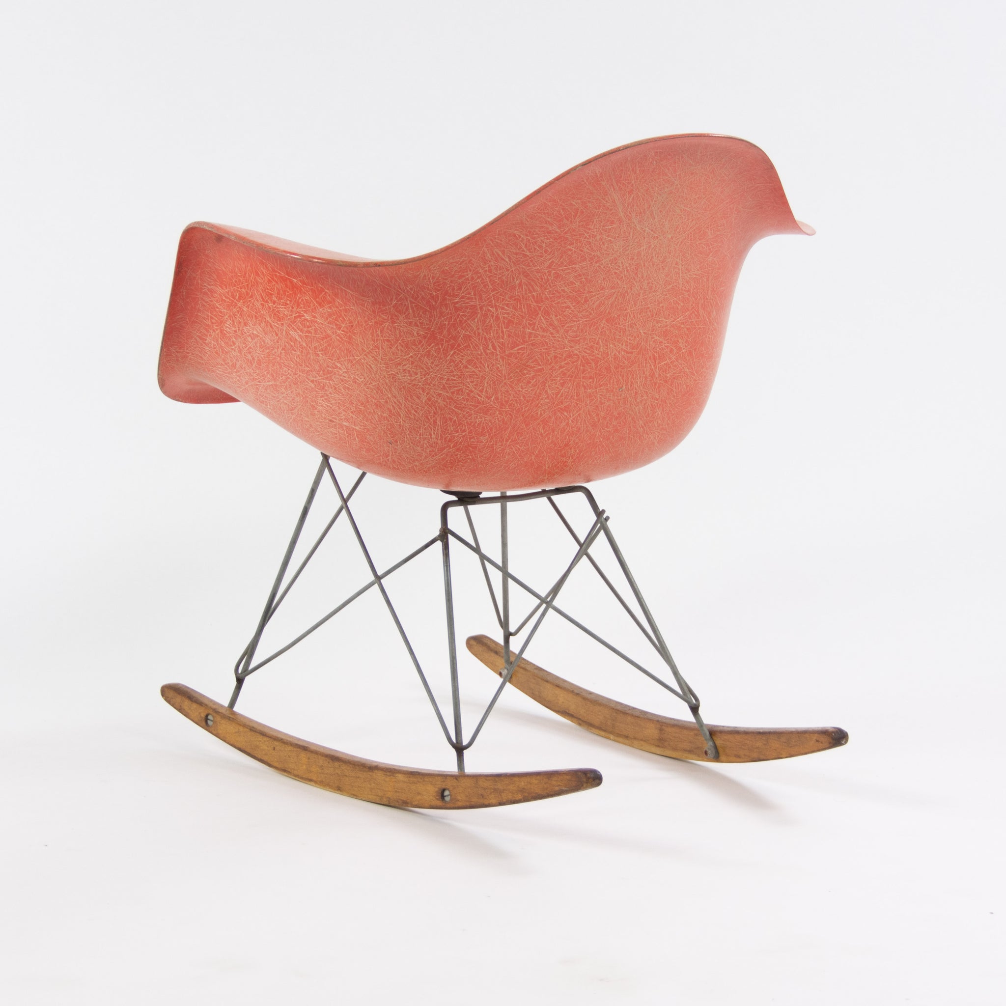 SOLD 1950's Eames Herman Miller RAR Armshell Fiberglass Red Orange Rocking Chair
