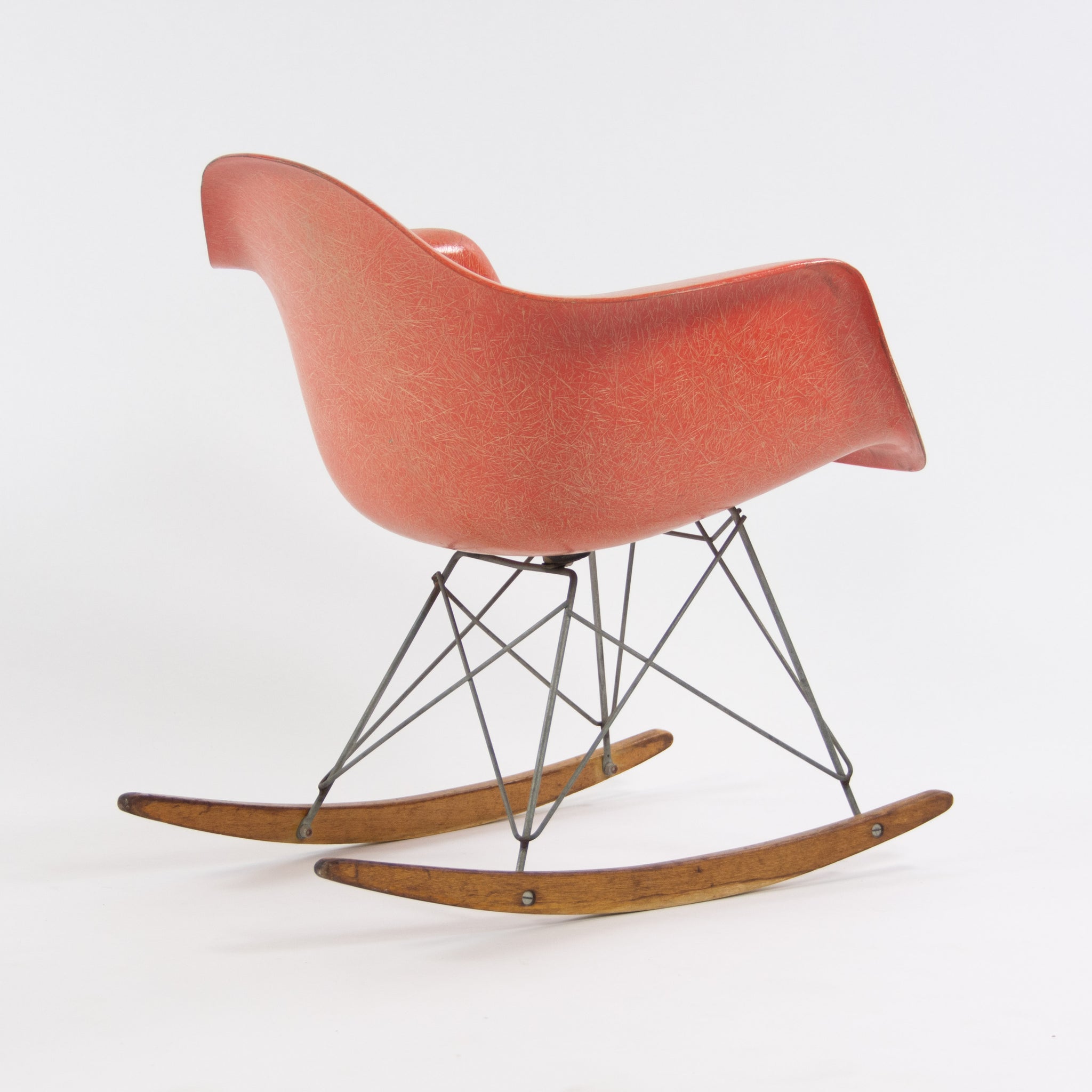 SOLD 1950's Eames Herman Miller RAR Armshell Fiberglass Red Orange Rocking Chair