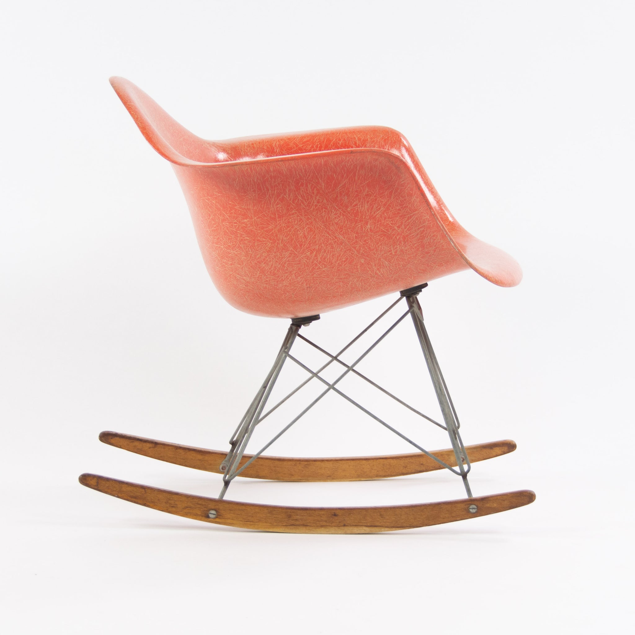 SOLD 1950's Eames Herman Miller RAR Armshell Fiberglass Red Orange Rocking Chair