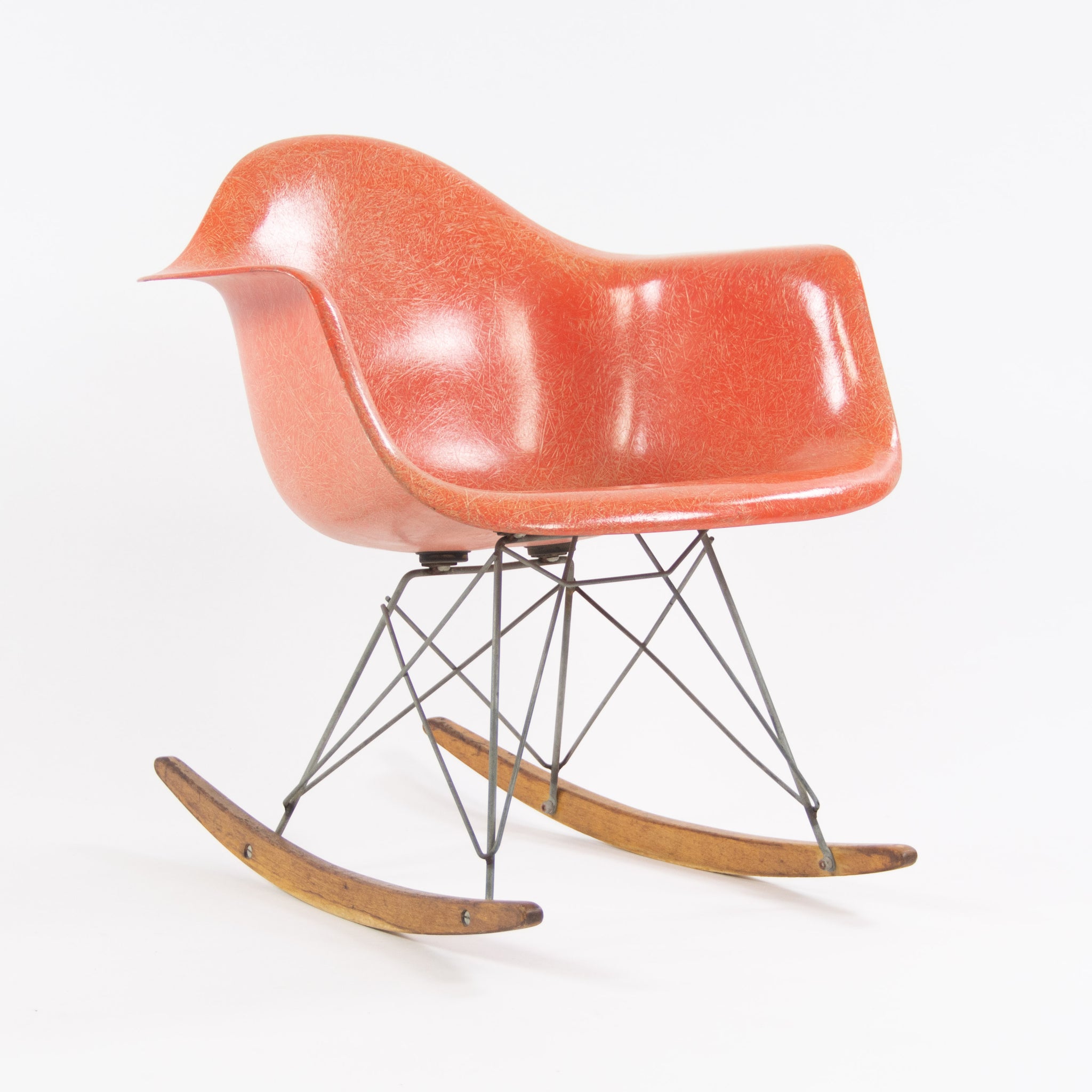 SOLD 1950's Eames Herman Miller RAR Armshell Fiberglass Red Orange Rocking Chair