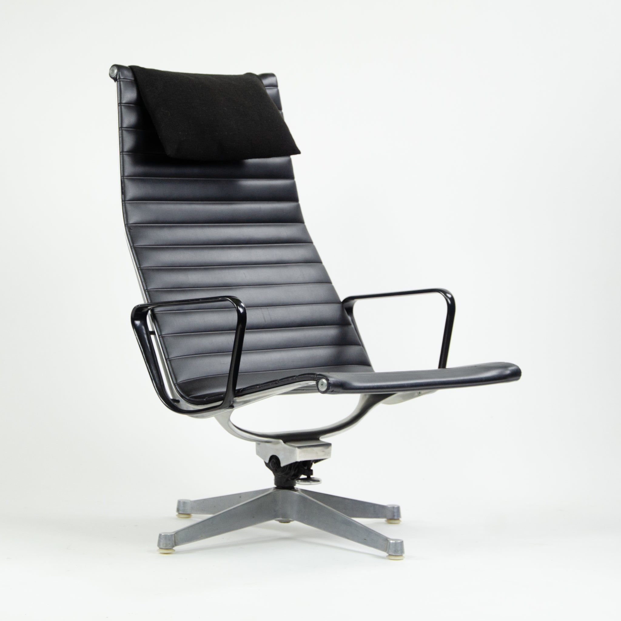 SOLD Museum Quality Eames Herman Miller Aluminum Group Lounge Chair, Black Upholstery