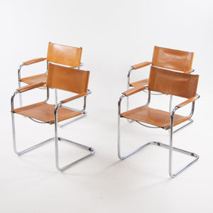 SOLD Mart Stam Vintage S34 for Fasem Cognac Leather Cantilever Lounge Chairs 4x