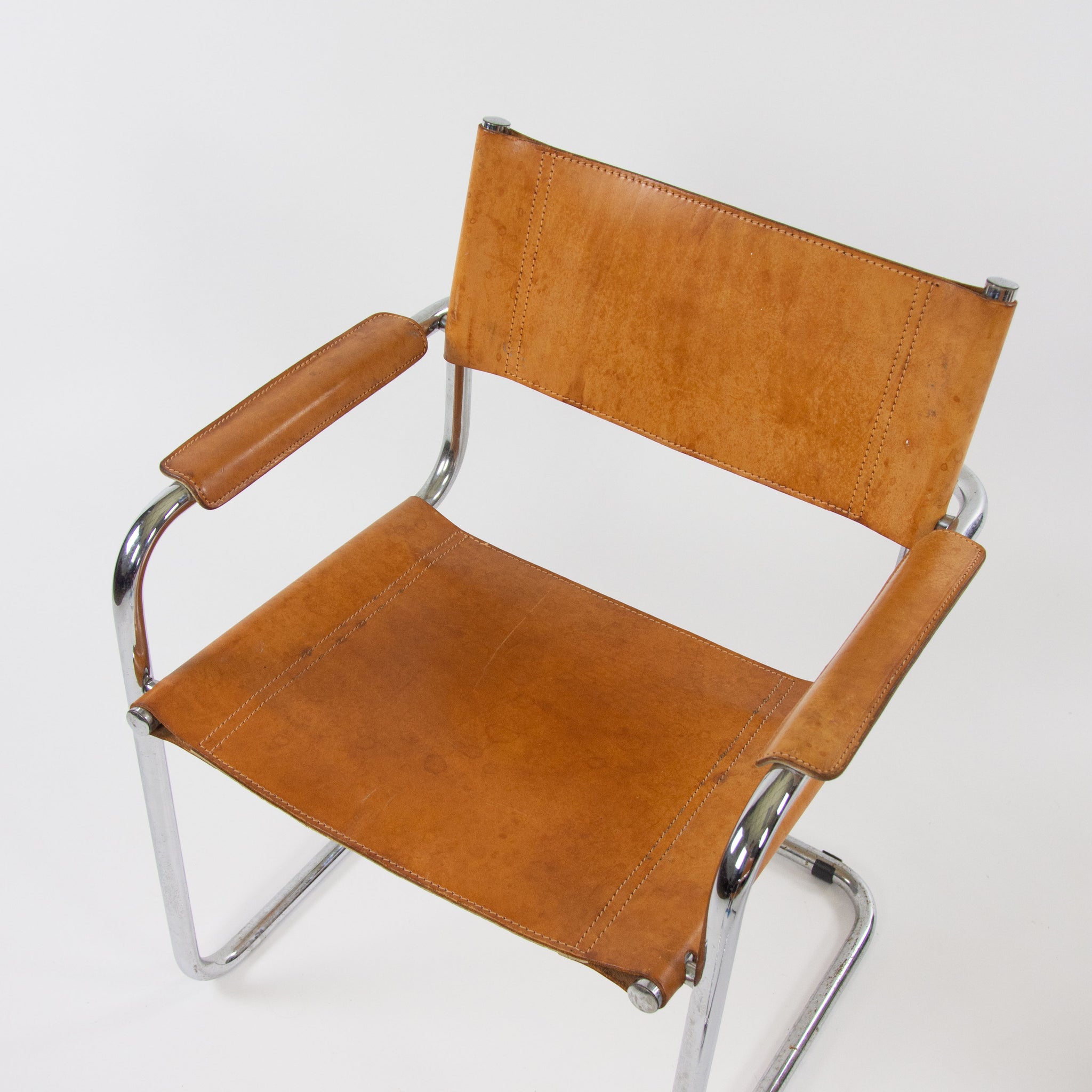 SOLD Mart Stam Vintage S34 for Fasem Cognac Leather Cantilever Lounge Chairs 4x