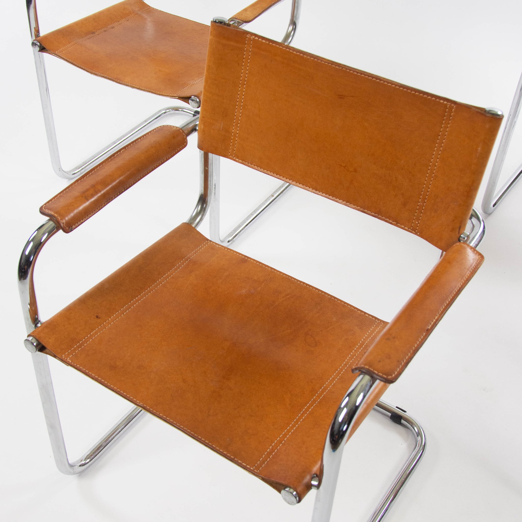 SOLD Mart Stam Vintage S34 for Fasem Cognac Leather Cantilever Lounge Chairs 4x