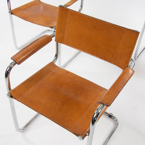 SOLD Mart Stam Vintage S34 for Fasem Cognac Leather Cantilever Lounge Chairs 4x