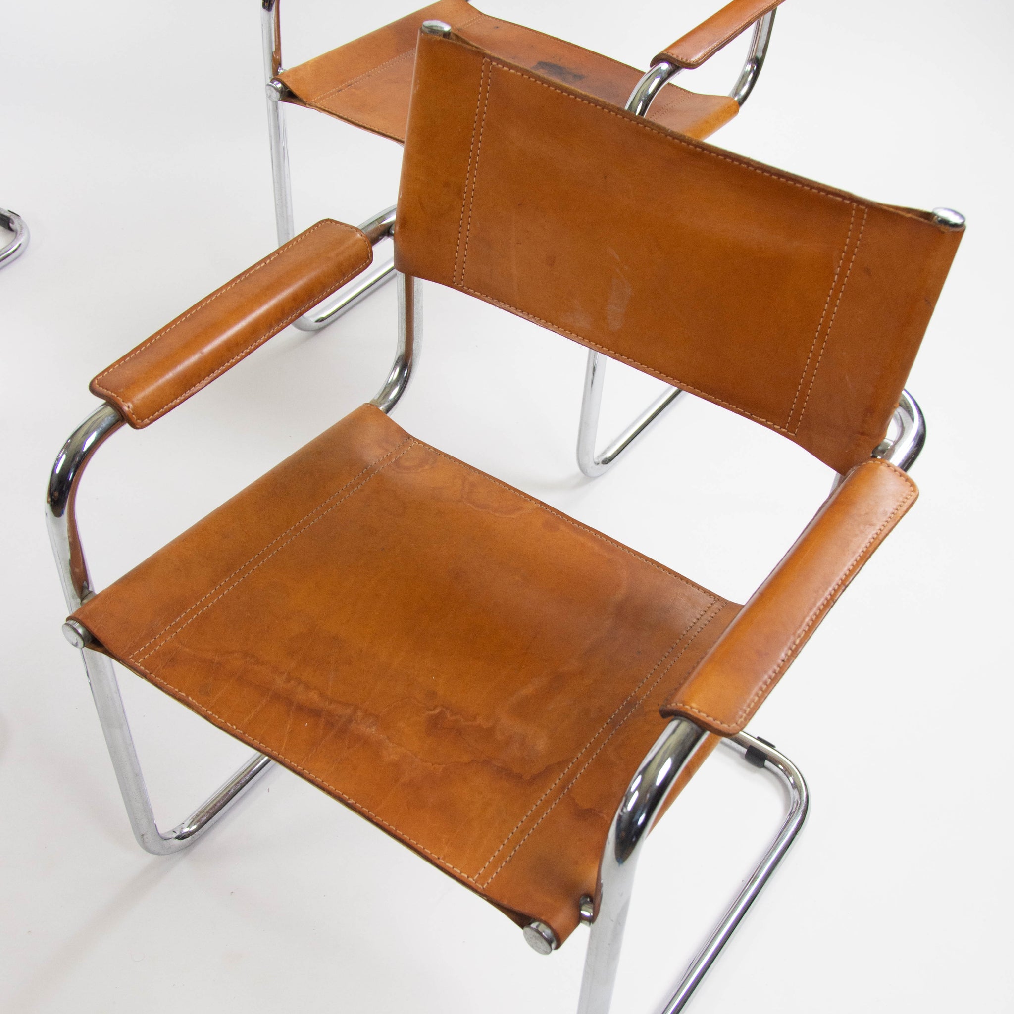 SOLD Mart Stam Vintage S34 for Fasem Cognac Leather Cantilever Lounge Chairs 4x