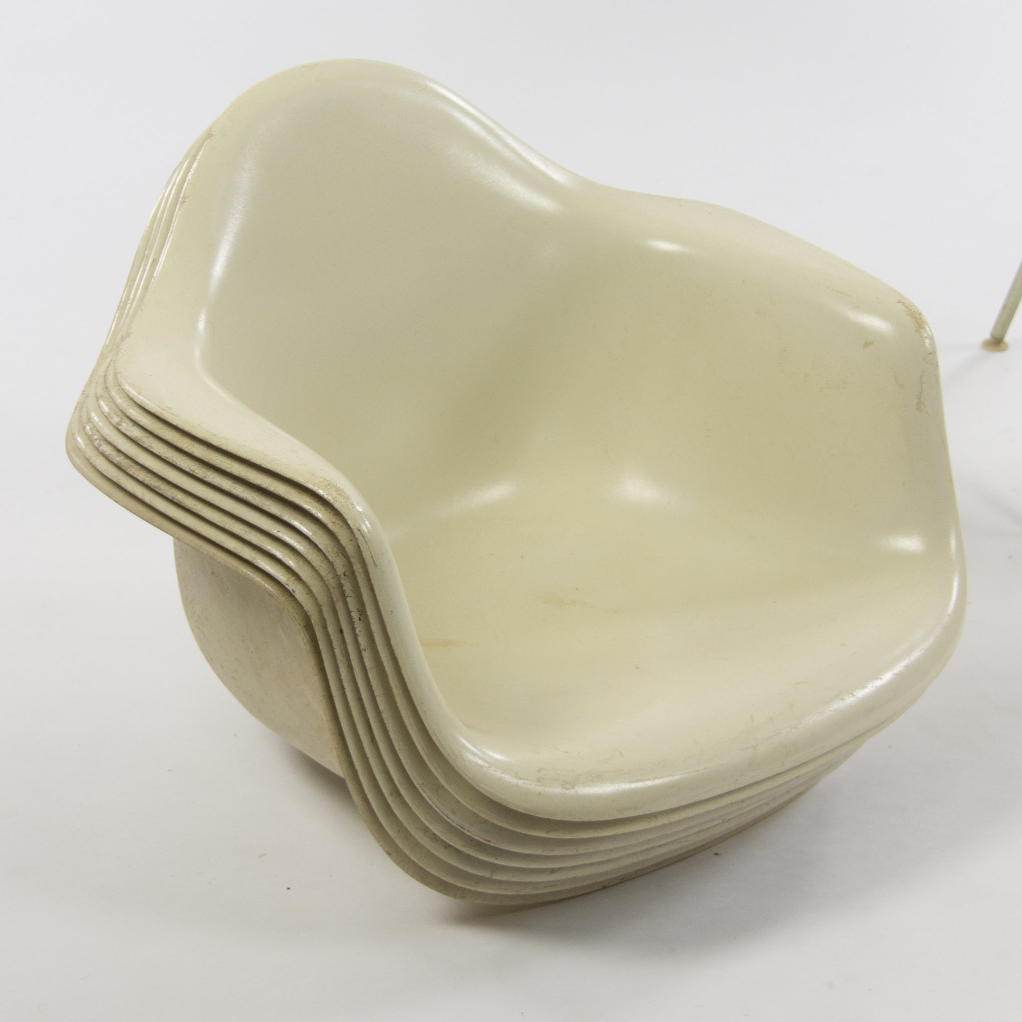 SOLD 1950's Set of Eight Eames Herman Miller Armshell Chairs Fiberglass Upper Stack, Ivory