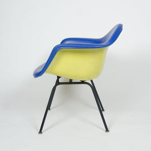 SOLD Eames Yellow & Blue Herman Miller Upholstered Fiberglass Shell Chair DAX-1