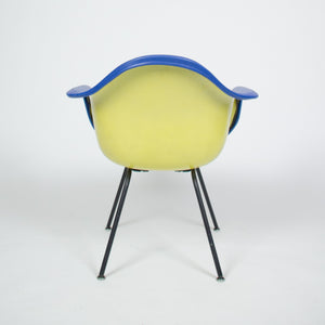 SOLD Eames Yellow & Blue Herman Miller Upholstered Fiberglass Shell Chair DAX-1