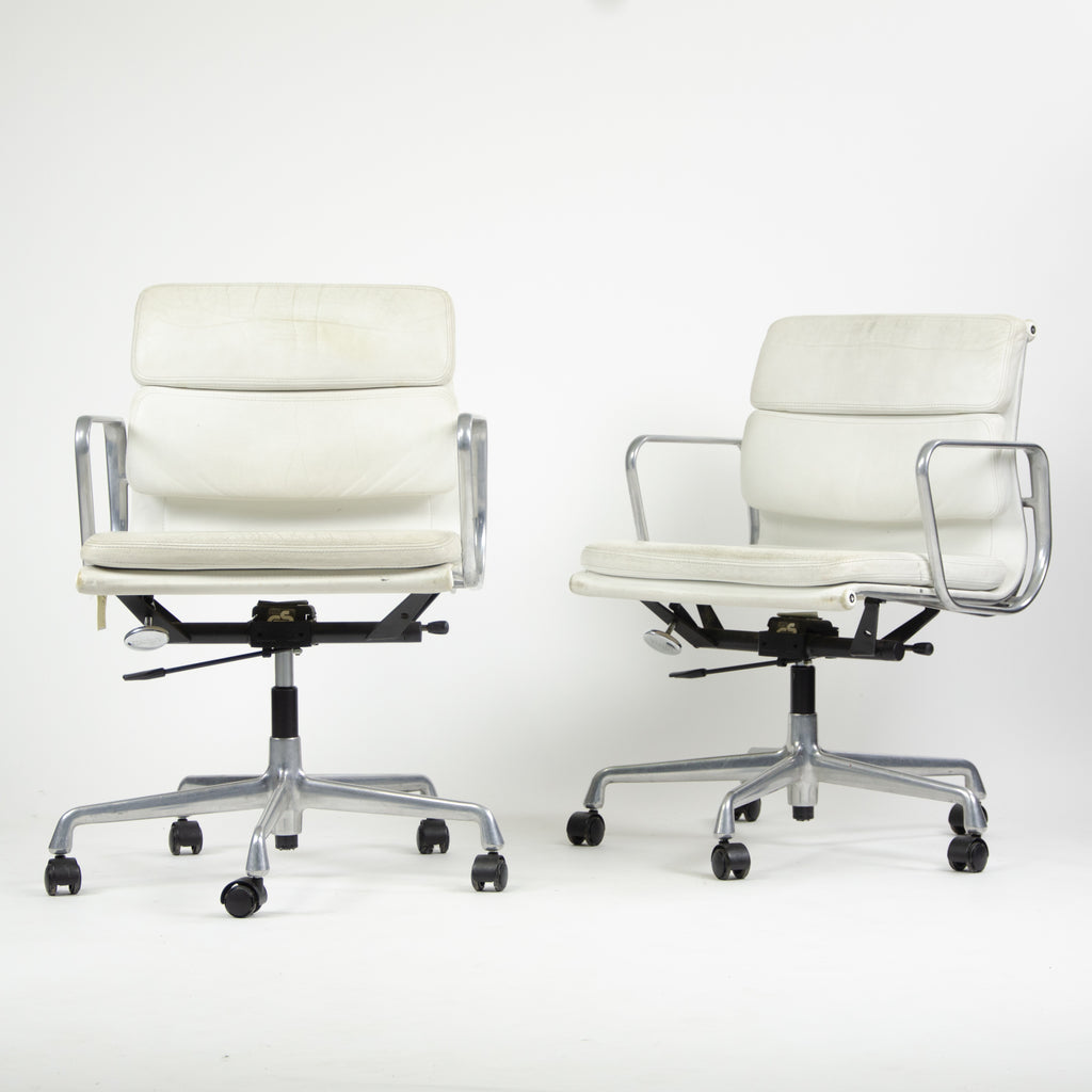 SOLD Pair Eames Herman Miller Vitra Soft Pad Aluminum Chairs White Leather