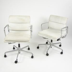 SOLD Pair Eames Herman Miller Vitra Soft Pad Aluminum Chairs White Leather