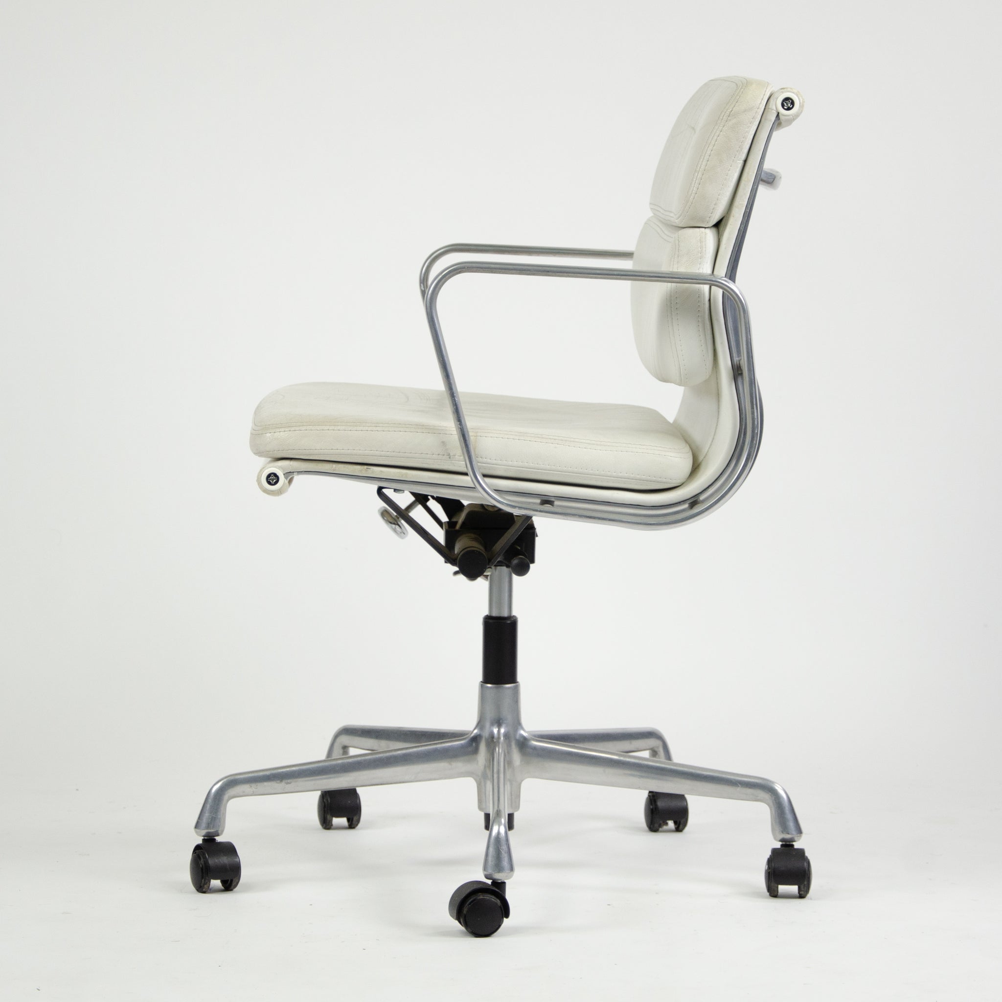 SOLD Pair Eames Herman Miller Vitra Soft Pad Aluminum Chairs White Leather