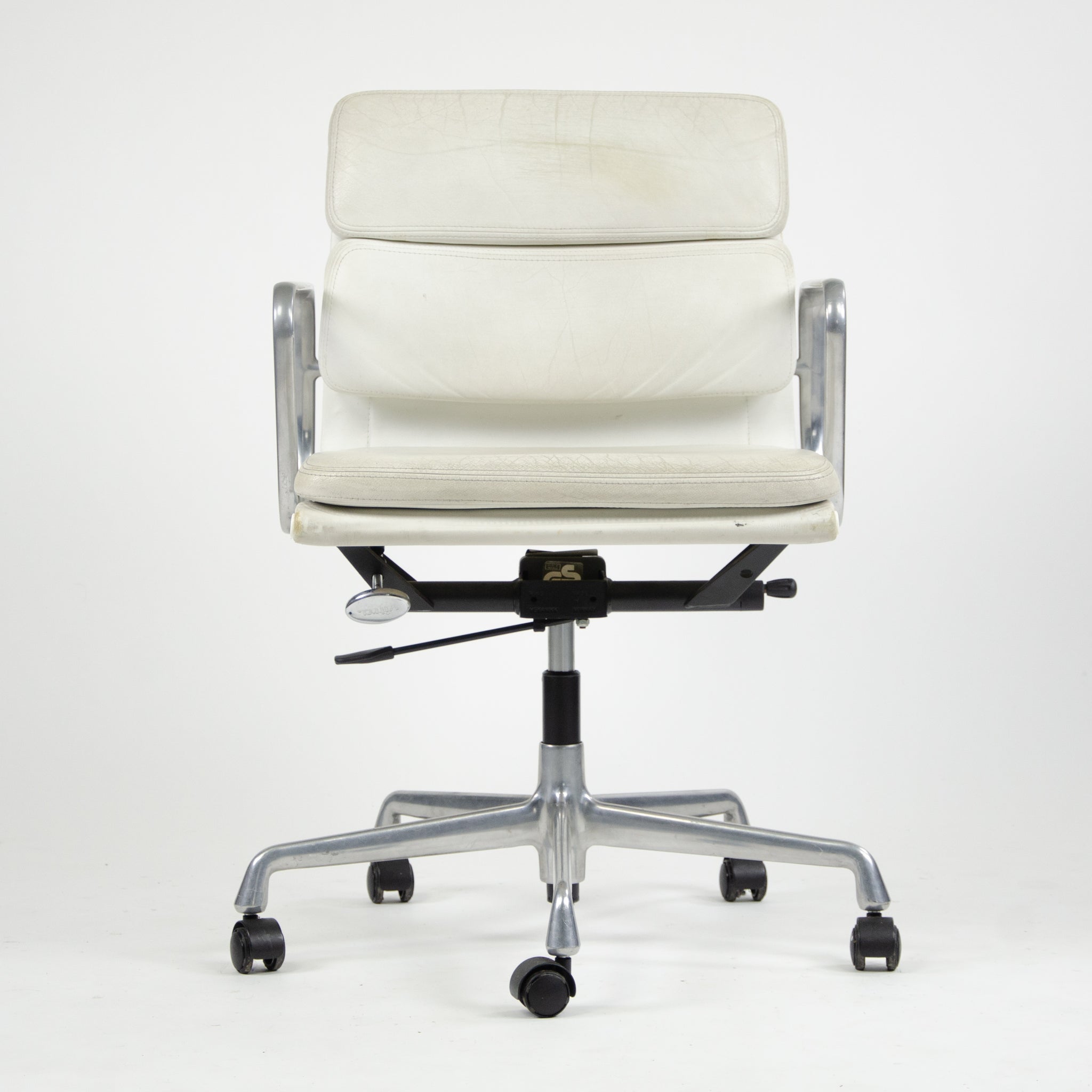 SOLD Pair Eames Herman Miller Vitra Soft Pad Aluminum Chairs White Leather