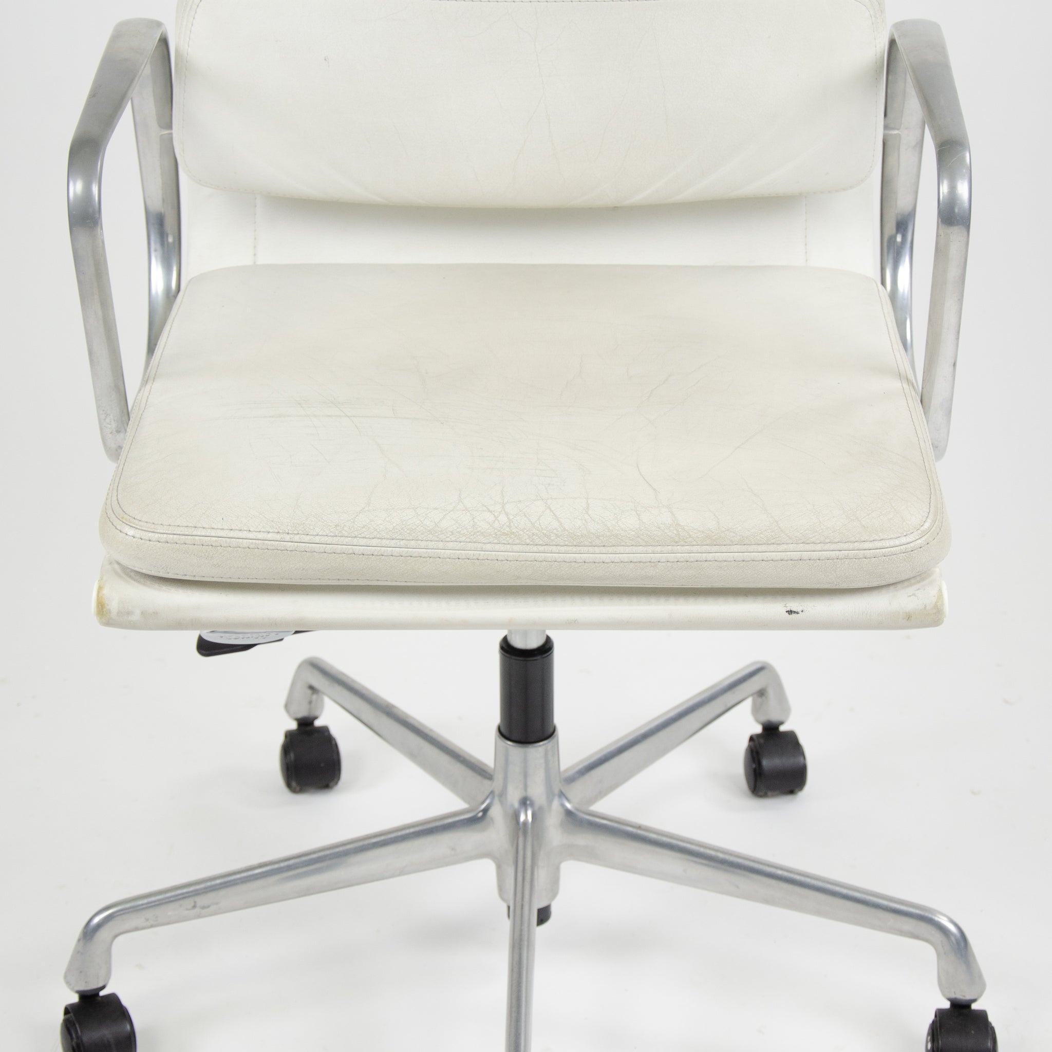 SOLD Pair Eames Herman Miller Vitra Soft Pad Aluminum Chairs White Leather